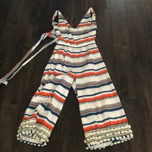 Open back striped jumpsuit